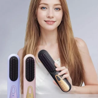 1PC Cordless Hair Straightener Brush, USB Charging Mini Ionic Hot Comb Straightener For Women, Ceramic Coating Anti-Scald Lightw