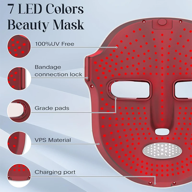 Red Light therapy 7 Color Led Face Mask, Therapy Facial,SkinCare Beauty,Anti Aging Skin Rejuvenation Shrink Pores,Facial Lifting - Image 2