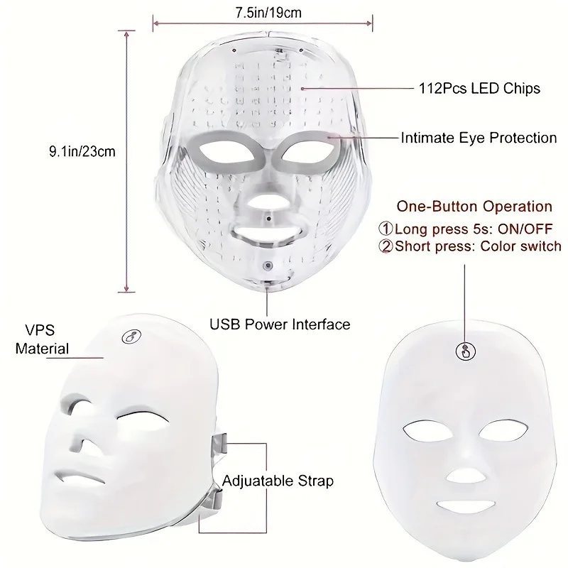 7-Color LED Photon Face Mask, Red Light Therapy Anti-Aging & Neck Firming Device, Wrinkle Reduction &Relaxing Skincare Treatment - Image 4