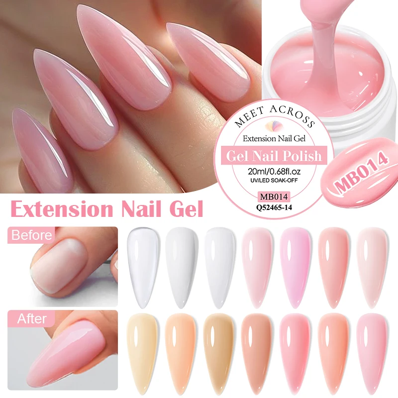 MEET ACROSS 20ml Nude Pink Nail Extension Gel – UV/LED Soak-Off Builder Gel for Professional French Manicure - Image 4
