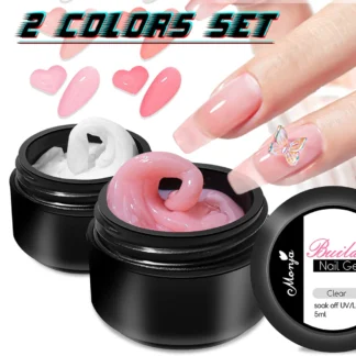 2 Bottles set-Pink/White Poly Nail Extension Gel Non-Stick Solid Builder Nail Gel For DIY Nail Polish Carving Flower Varnish